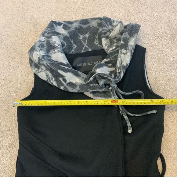LAUREN Bagliore Black wrap dress coat gray high rolled collar sleeveless Sz S - Picture 12 of 14